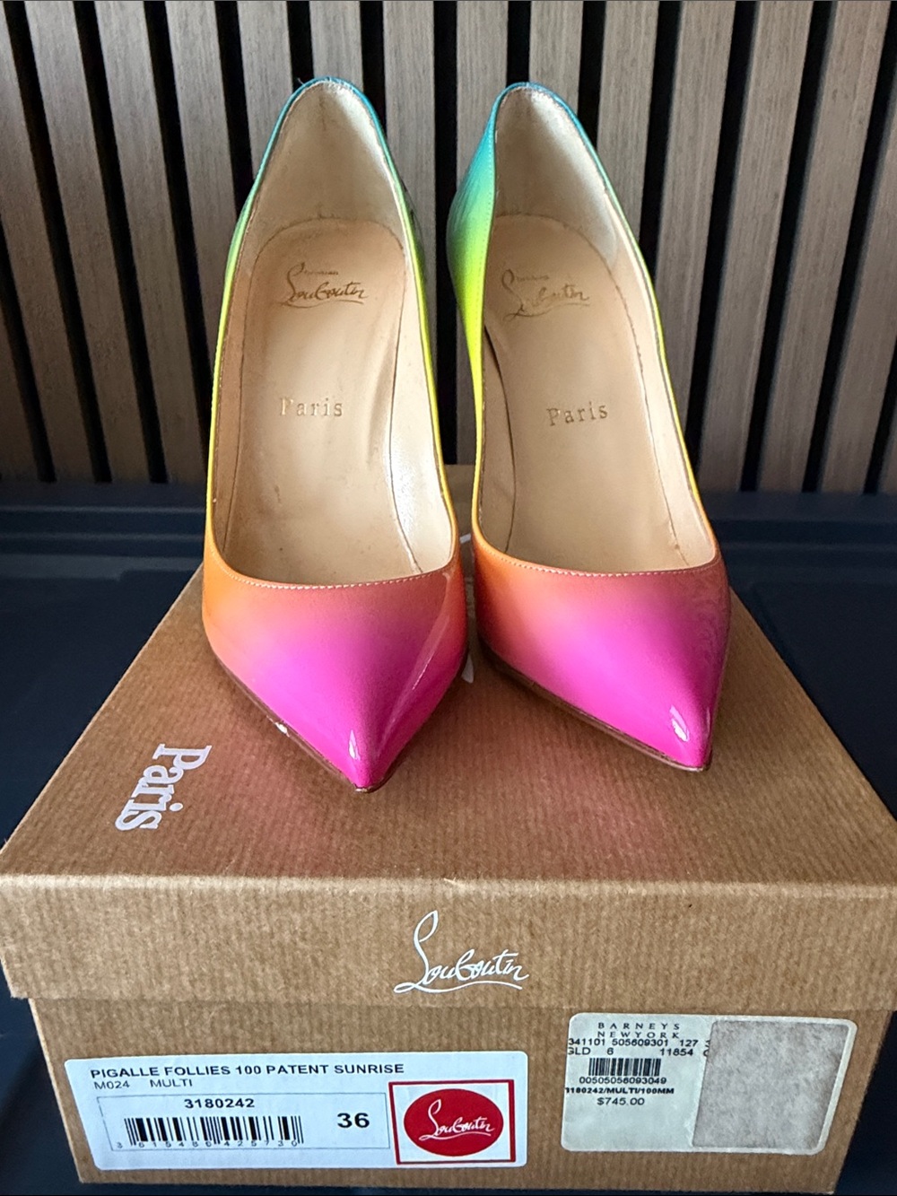 Christian Louboutin Pigalle Patent Sunrise Pumps. Like new.